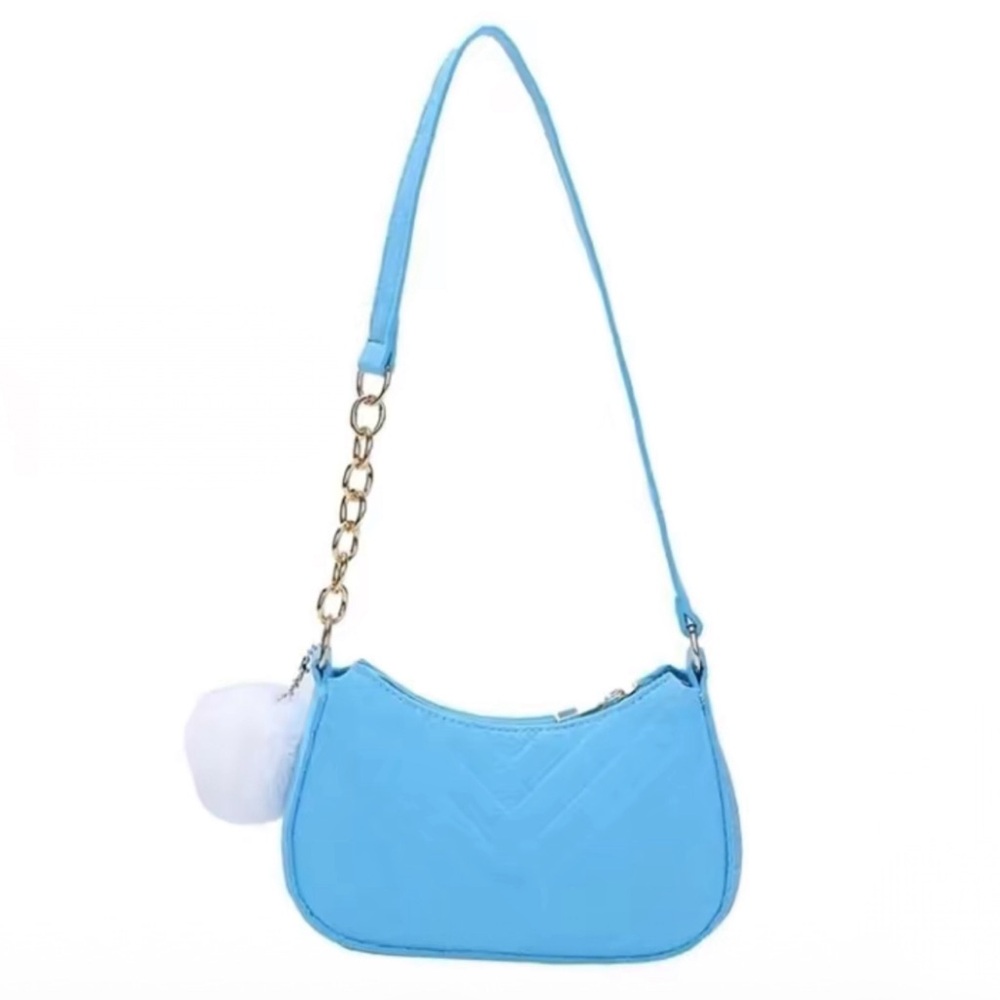 Felt Cloth Shoulder Bag Purses Handbag Underarm Light Blue